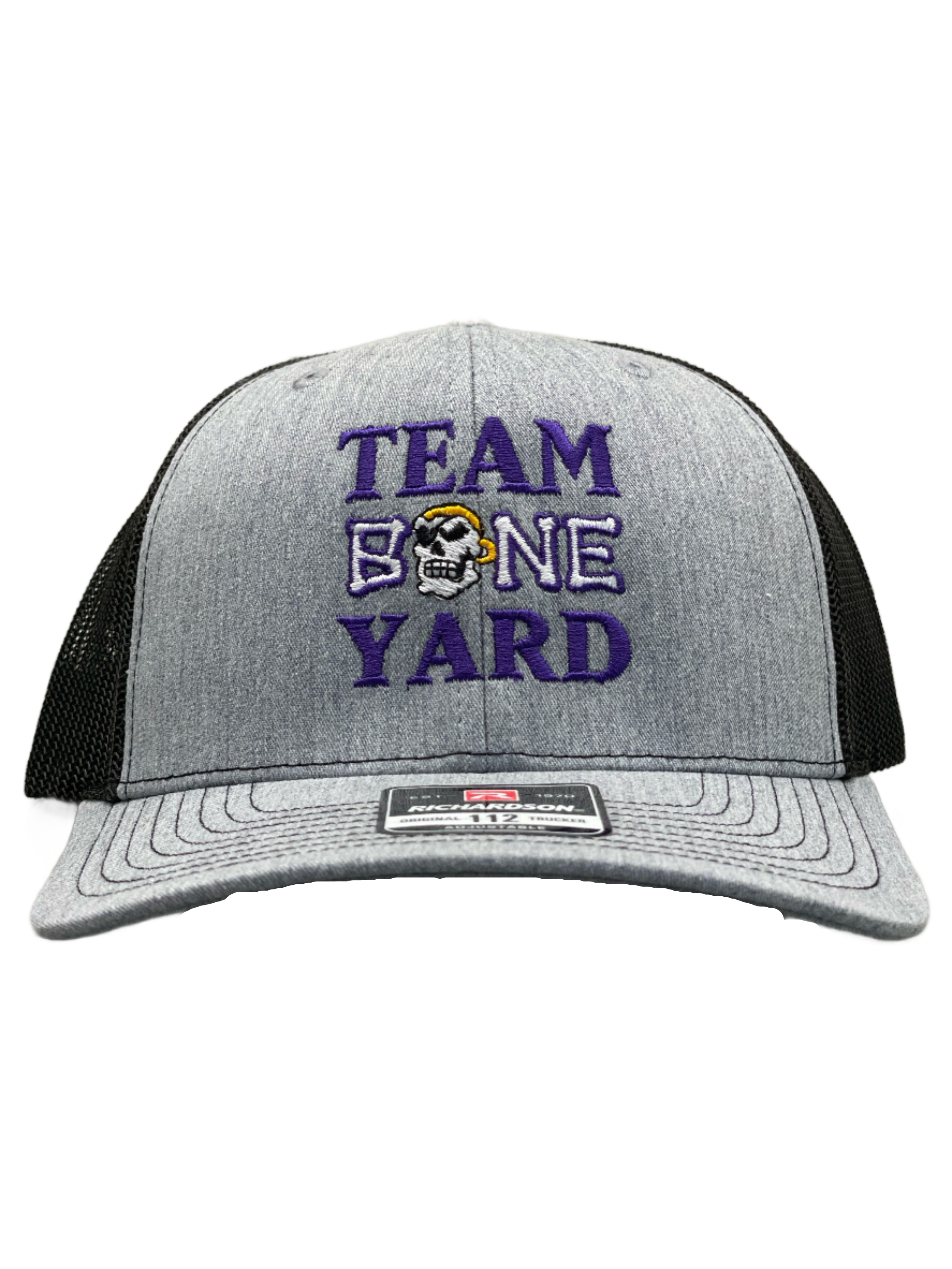 Team Boneyard - Stacked Logo - Richardson 112®️ Trucker Hat in Grey/Black